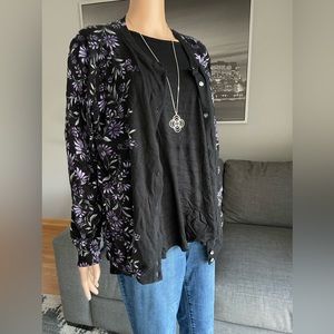 Karen Scott - purple & black flowered sweater